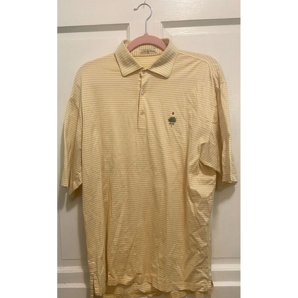 Peter Millar Shirt Men Size Large SS Summer Comfort Yellow Golf Polo Embroidered